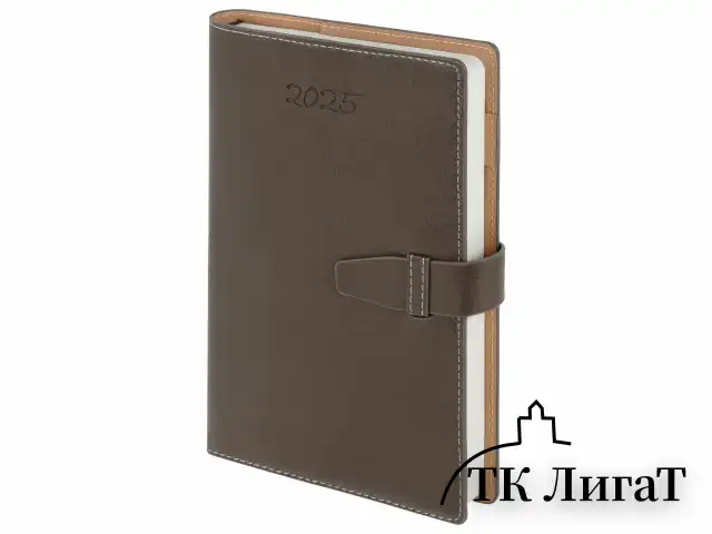 Ежедневник датированный 2025, А5, 143x218 мм, BRAUBERG "Journal", под кожу, застежка, органайзер, серый, 115881