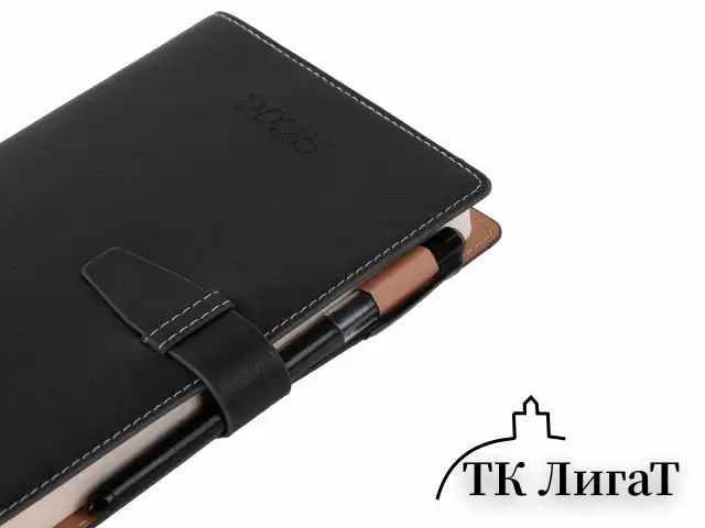 Ежедневник датированный 2025, А5, 143х218 мм, BRAUBERG "Journal", под кожу, застежка, органайзер, черный, 115882