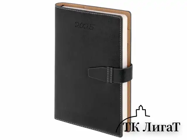 Ежедневник датированный 2025, А5, 143х218 мм, BRAUBERG "Journal", под кожу, застежка, органайзер, черный, 115882