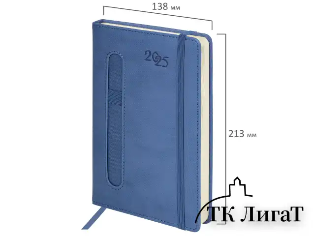 Ежедневник датированный 2025 А5 138x213 мм, BRAUBERG "Optimal", под кожу, резинка-фиксатор, держатель для ручки, синий, 115891
