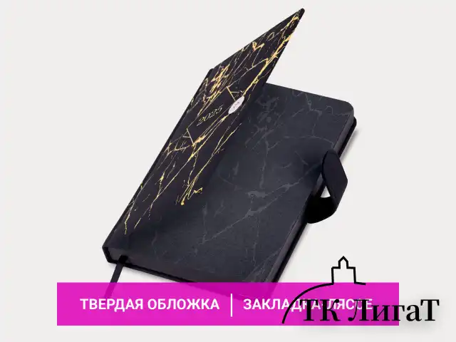 Ежедневник датированный 2025 А5 138x213 мм BRAUBERG "Goldy", под кожу, цветной срез, черный, 115898