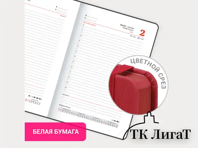 Ежедневник датированный 2025, А5, 138х213 мм, BRAUBERG "Plain", под кожу, резинка, держатель для ручки, красный, 115918