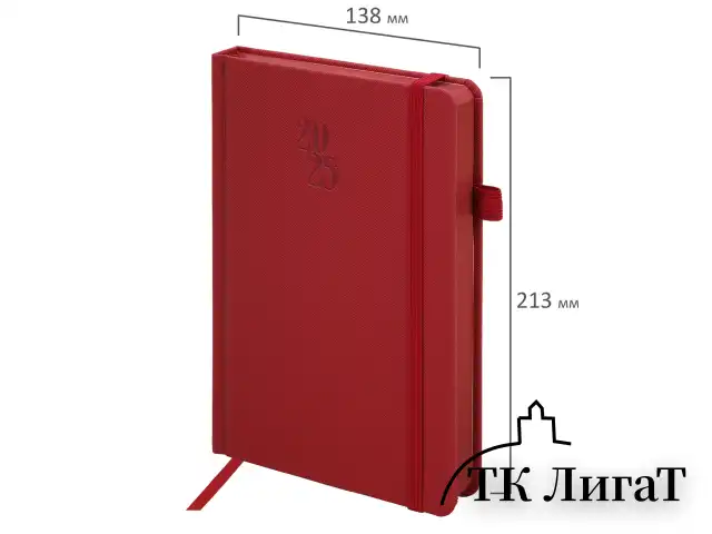 Ежедневник датированный 2025, А5, 138х213 мм, BRAUBERG "Plain", под кожу, резинка, держатель для ручки, красный, 115918