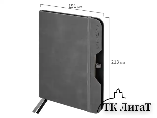 Ежедневник датированный 2025, А5, 151х213 мм, BRAUBERG "Note", под кожу, держатель для ручки, резинка-фиксатор, серый, 115933