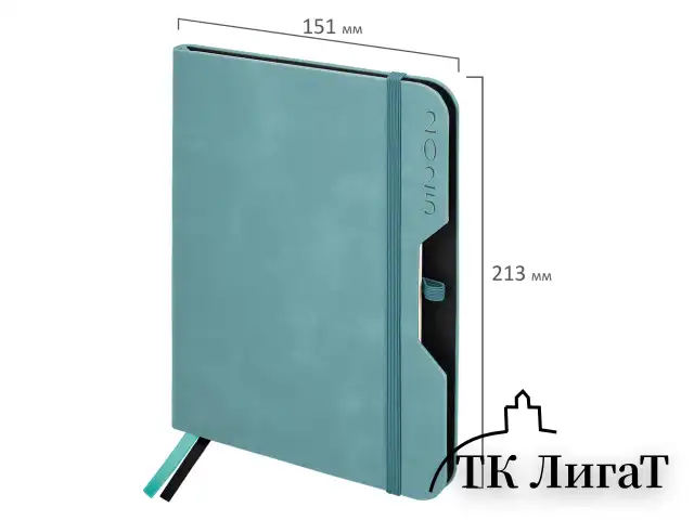 Ежедневник датированный 2025, А5, 151х213 мм, BRAUBERG "Note", под кожу, держатель для ручки, резинка-фиксатор, серо-голубой,115934