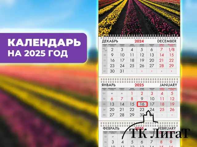 Календарь квартальный на 2025 г., 3 блока, 3 гребня, с бегунком, офсет, BRAUBERG, "Долина цветов", 116098
