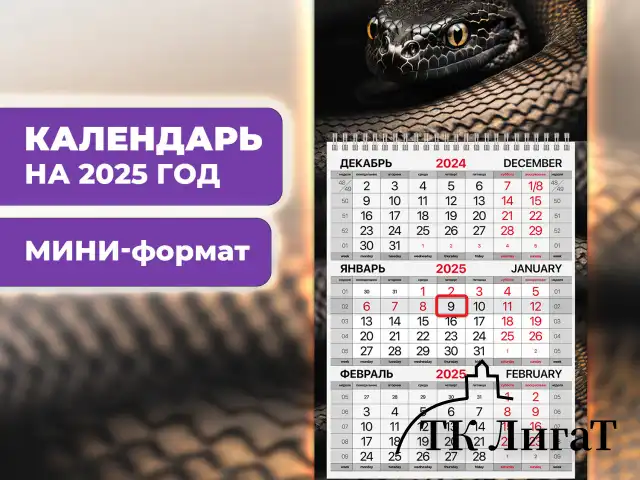 Календарь квартальный на 2025 г., 1 блок, 1 гребень, с бегунком, МИНИ, офсет, BRAUBERG, "Символ года", 116118