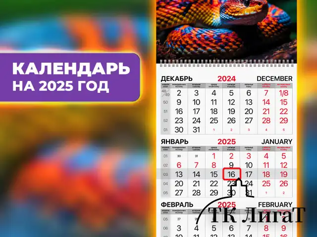 Календарь квартальный на 2025 г., 1 блок, 1 гребень, бегунок, мелованная бумага, BRAUBERG, "Символ года", 116125