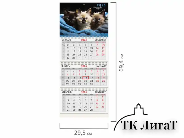 Календарь квартальный на 2025 г., 3 блока, 3 гребня, с бегунком, мелованная бумага, BRAUBERG, "Милые котики", 116138