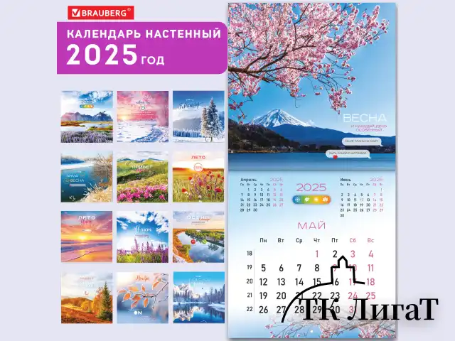 Календарь настенный перекидной на 2025 г., BRAUBERG, 12 листов, 29х29 см, "Времена года", 116161