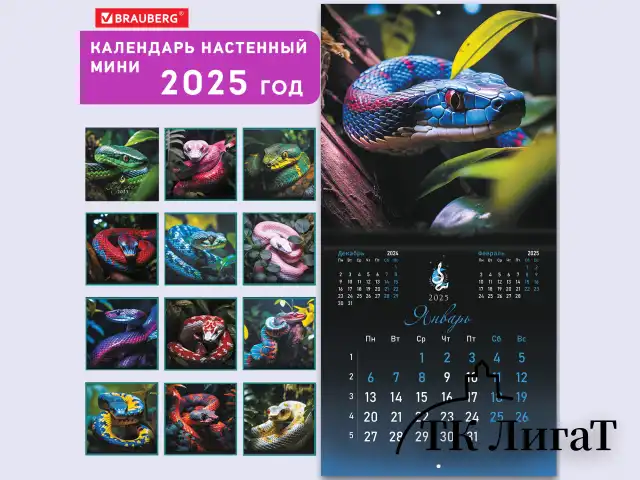 Календарь настенный перекидной на 2025 г., BRAUBERG, 12 листов, 22,5х22,5 см, МИНИ, "Символ года", 116183