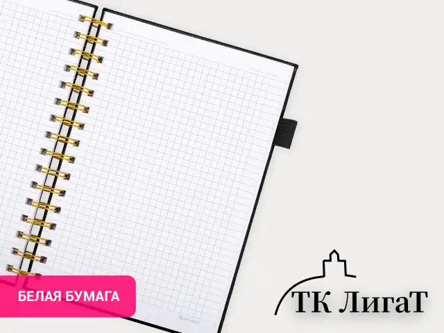 Бизнес-тетрадь на гребне А5 148х216 мм, BRAUBERG "Calipso" под кожу, резинка, клетка, 80 л., черная, 116252