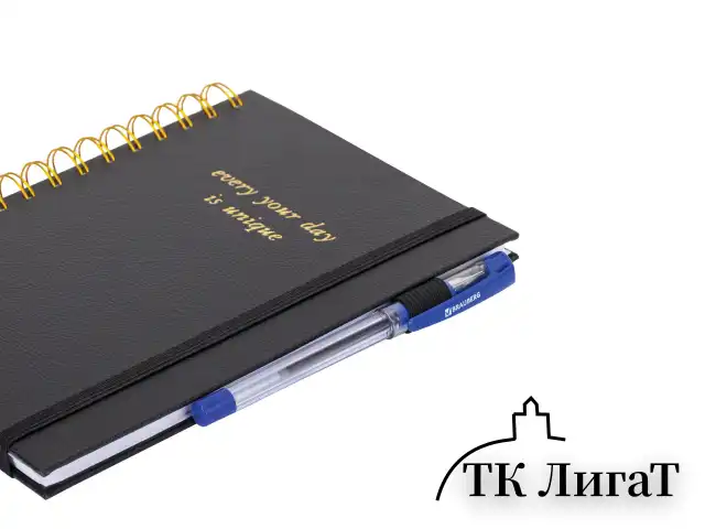 Бизнес-тетрадь на гребне А5 148х216 мм, BRAUBERG "Calipso" под кожу, резинка, клетка, 80 л., черная, 116252