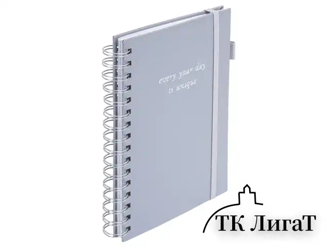 Бизнес-тетрадь на гребне А5 148х216 мм, BRAUBERG "Calipso" под кожу, резинка, клетка, 80 л., серая, 116253