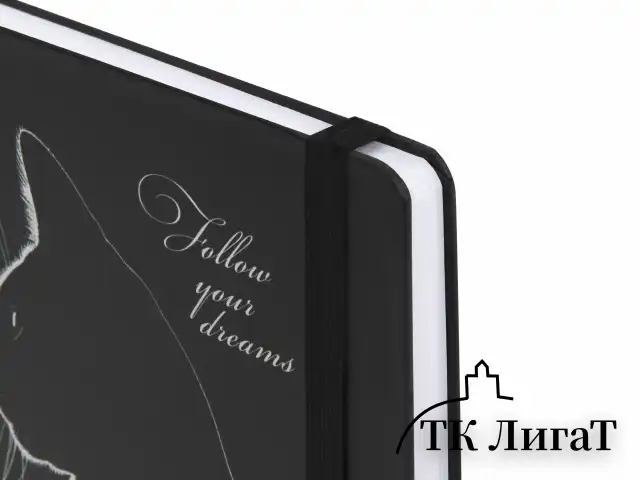 Ежедневник недатированный с резинкой А5 145х203 мм, BRAUBERG, твердый, 160 л., "Black cat", 116305