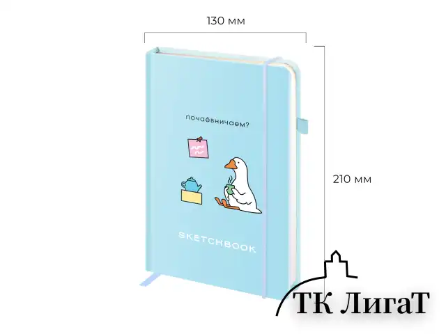 Скетчбук, слоновая кость 140 г/м2, 130х210 мм, 80 л., софт-тач, резинка, BRAUBERG ART CLASSIC, "Милый гусь", 116469