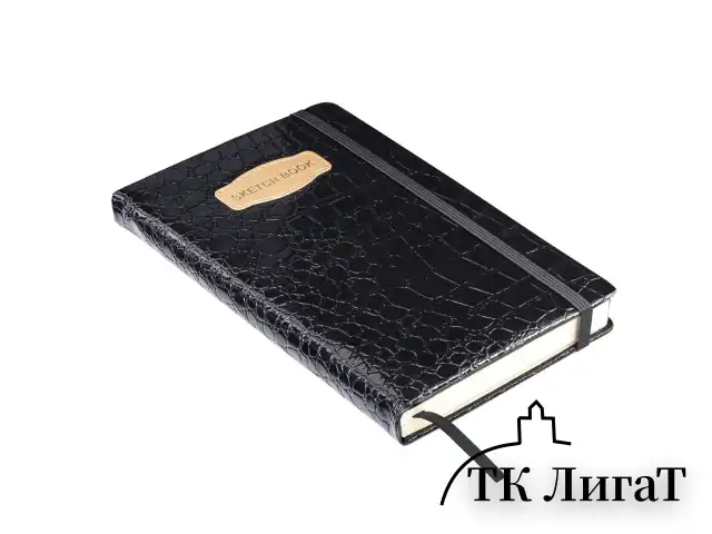 Скетчбук, слоновая кость 140 г/м2, 130х210 мм, 80 л., КОЖЗАМ, резинка, BRAUBERG ART CLASSIC, CROCO, черный, 116470