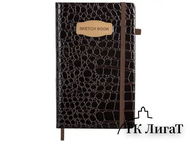 Скетчбук, слоновая кость 140 г/м2, 130х210 мм, 80 л., КОЖЗАМ, резинка, BRAUBERG ART CLASSIC, CROCO, коричневый, 116471