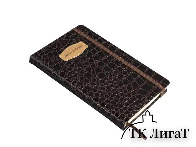 Скетчбук, слоновая кость 140 г/м2, 130х210 мм, 80 л., КОЖЗАМ, резинка, BRAUBERG ART CLASSIC, CROCO, коричневый, 116471
