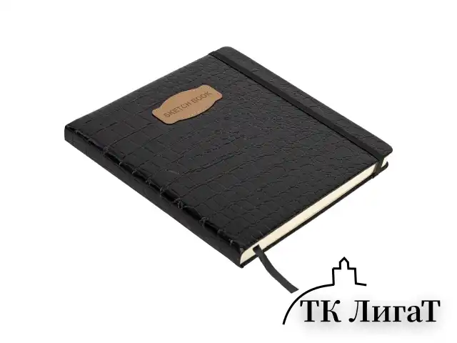 Скетчбук, слоновая кость 140 г/м2, 200х200 мм, 80 л., КОЖЗАМ, резинка, BRAUBERG ART CLASSIC, CROCO, черный, 116472