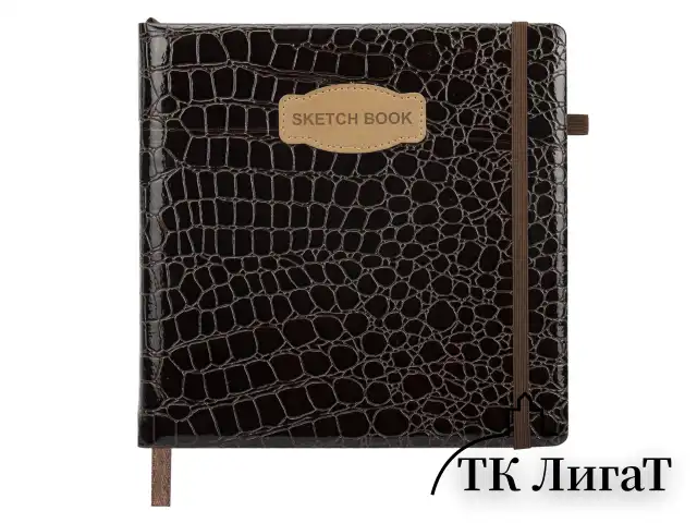 Скетчбук, слоновая кость 140 г/м2, 200х200 мм, 80 л., КОЖЗАМ, резинка, BRAUBERG ART CLASSIC, CROCO, коричневый, 116473
