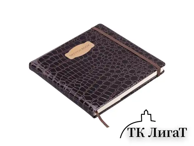 Скетчбук, слоновая кость 140 г/м2, 200х200 мм, 80 л., КОЖЗАМ, резинка, BRAUBERG ART CLASSIC, CROCO, коричневый, 116473
