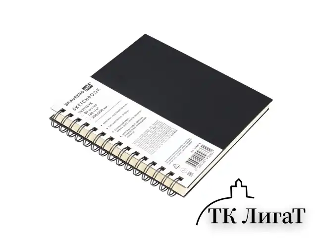 Скетчбук, слоновая кость 140 г/м2 200х200 мм, 80 л., КОЖЗАМ, гребень, BRAUBERG ART CLASSIC, черный, 116476