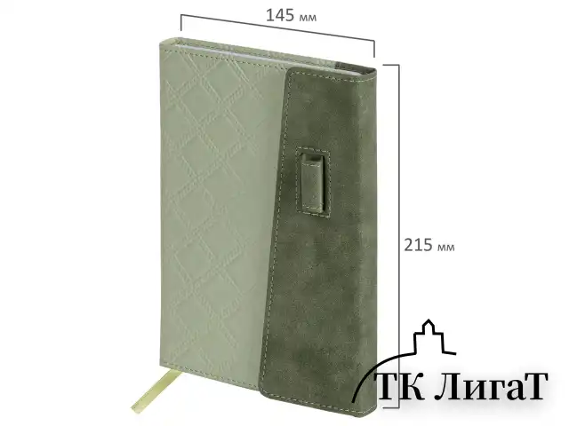 Ежедневник недатированный А5 145х215 мм, BRAUBERG "Stitch", под кожу, магнит, 160 л., оливковый, 116588