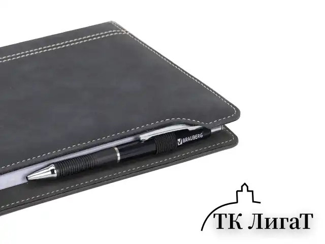 Блокнот А5 165x218 мм, BRAUBERG "Perfect", под кожу софт-тач, держатель для ручки, 80 листов, клетка, черный, 116614