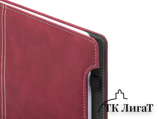 Блокнот А5 165x218 мм, BRAUBERG "Perfect", под кожу софт-тач, держатель для ручки, 80 листов, клетка, бордовый, 116616