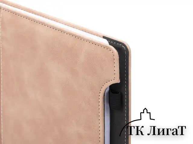 Блокнот А5 165x218 мм, BRAUBERG "Perfect", под кожу софт-тач, держатель для ручки, 80 листов, клетка, бежевый, 116617
