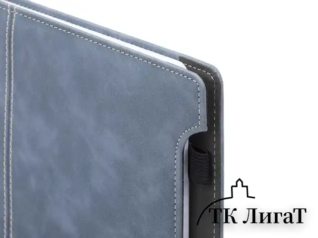 Блокнот А5 165x218 мм, BRAUBERG "Perfect", под кожу софт-тач, держатель для ручки, 80 листов, клетка, серо-синий, 116618