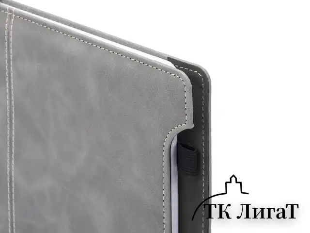 Блокнот А5 165x218 мм, BRAUBERG "Perfect", под кожу софт-тач, держатель для ручки, 80 листов, клетка, серый, 116619