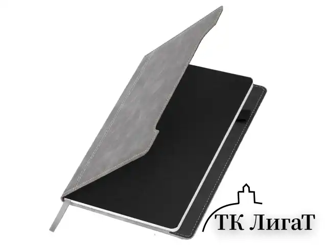 Блокнот А5 165x218 мм, BRAUBERG "Perfect", под кожу софт-тач, держатель для ручки, 80 листов, клетка, серый, 116619