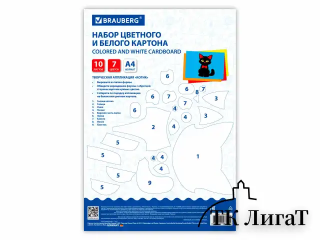 Набор картона БЕЛЫЙ + ЦВЕТНОЙ А4 мелованный, 10 листов (белый 4 листа + цветной 6 листов), в папке, BRAUBERG, 116630