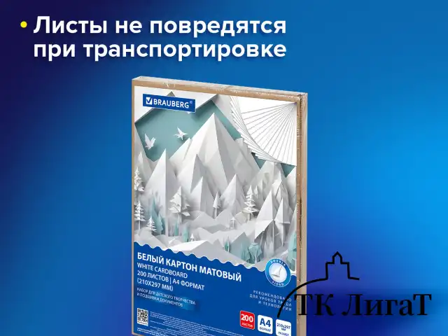 Картон белый А4 немелованный, 200 листов, в коробе, BRAUBERG, 210х297 мм, 116633