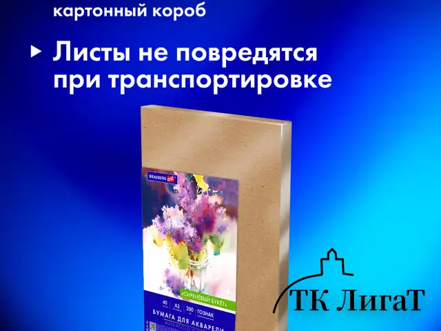 Бумага для акварели А3 40 л., 200 г/м2 ГОЗНАК СПб, в коробке, BRAUBERG ART CLASSIC, "СИРЕНЕВЫЙ БУКЕТ", 116886