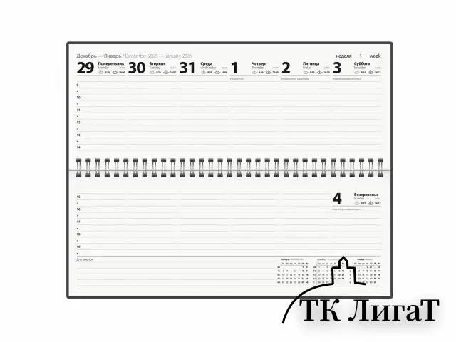 Планинг датированный 2026 285х112 мм, STAFF, гребень, картонная обложка, 64 л., "Россия", 117362