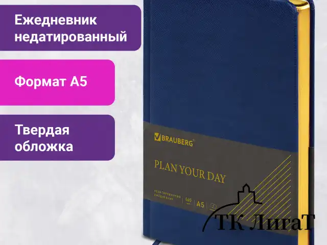 Ежедневник недатированный А5, 138х213 мм, BRAUBERG "Iguana" под кожу, 160 л., темно-синий, 125091
