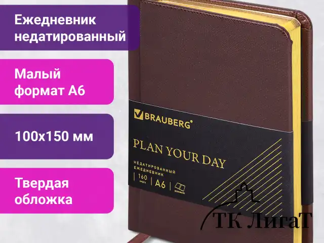 Ежедневник недатированный МАЛЫЙ ФОРМАТ А6, 100х150 мм, BRAUBERG "Iguana", кожзам, 160 л., темно-коричневый, 125105