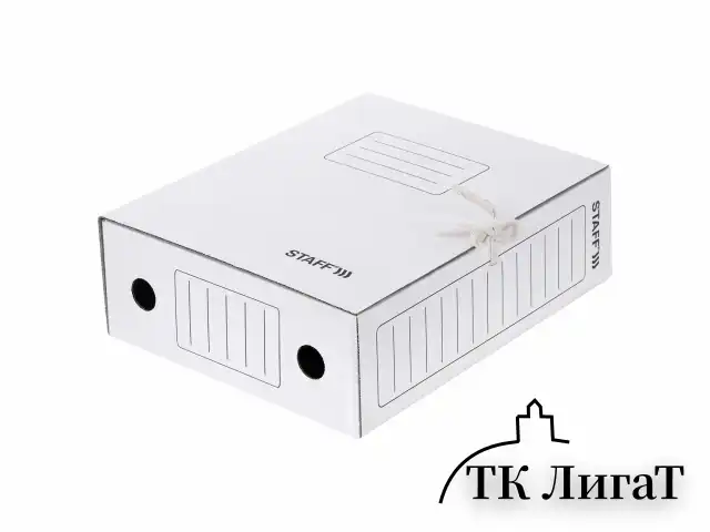 Папка архивная с завязками А4 (325х250 мм), 100 мм, до 900 листов, микрогофрокартон, БЕЛАЯ, STAFF, 128874