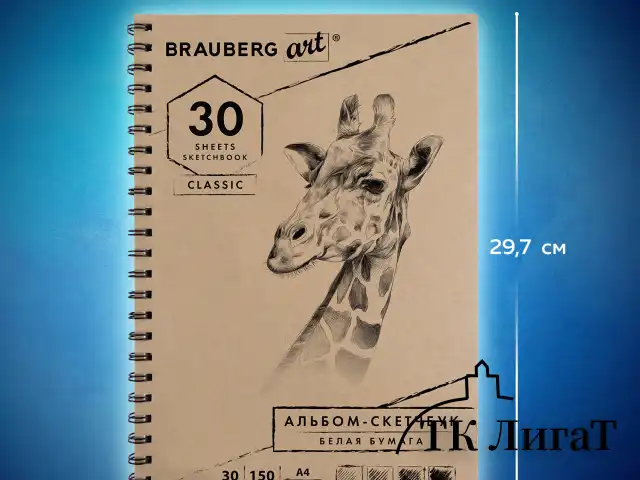 Скетчбук, белая бумага 150 г/м2, 210х297 мм, 30 л., гребень, BRAUBERG ART CLASSIC, 128949