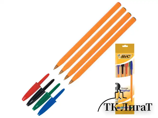 Ручки шариковые BIC "Orange Original", НАБОР 4 ЦВЕТА, узел 0,8 мм, линия 0,3 мм, пакет, 8308541
