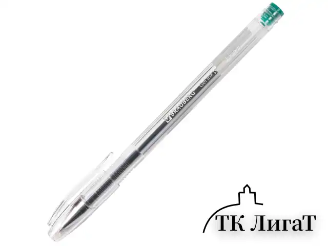 Ручка гелевая BRAUBERG "Jet", ЗЕЛЕНАЯ, корпус прозрачный, узел 0,5 мм, линия письма 0,35 мм, 141021