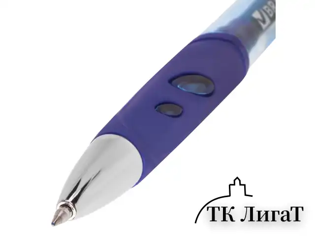 Ручка гелевая автоматическая с грипом BRAUBERG "Officer", СИНЯЯ, корпус тонированный синий, узел 0,5 мм, линия письма 0,35 мм, 141056