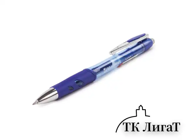 Ручка гелевая автоматическая с грипом BRAUBERG "Officer", СИНЯЯ, корпус тонированный синий, узел 0,5 мм, линия письма 0,35 мм, 141056