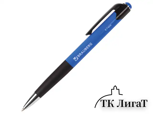 Ручка шариковая автоматическая с грипом BRAUBERG "Concept", СИНЯЯ, корпус ассорти, узел 0,7 мм, линия письма 0,35 мм, 141156