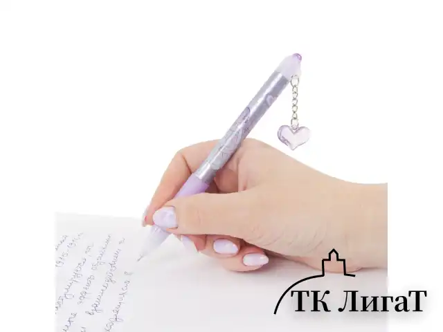 Ручка шариковая автоматическая с грипом BRAUBERG "First Love", СИНЯЯ, подвеска, корпус ассорти, узел 0,5 мм, линия письма 0,3 мм, 141285