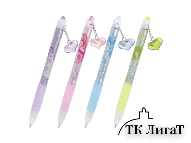Ручка шариковая автоматическая с грипом BRAUBERG "First Love", СИНЯЯ, подвеска, корпус ассорти, узел 0,5 мм, линия письма 0,3 мм, 141285