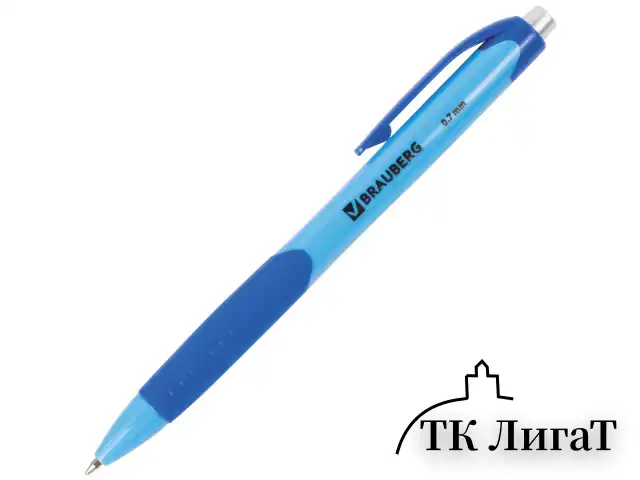 Ручка шариковая автоматическая с грипом BRAUBERG "Juicy", СИНЯЯ, корпус ассорти, узел 0,7 мм, линия письма 0,35 мм, 141546